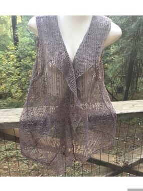 KEREN hart Brown Open-Weave Draped Vest